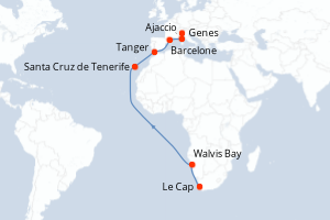 Itinéraire croisière Costa Croisières au départ de Le Cap