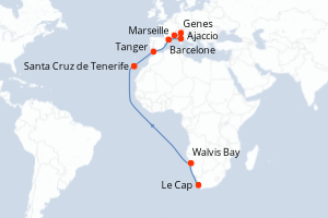 Itinéraire croisière Costa Croisières au départ de Le Cap