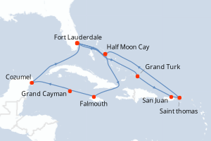 Itinéraire croisière Holland America Line au départ de Fort Lauderdale