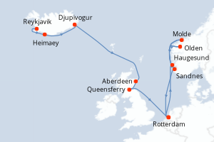 Itinéraire croisière Holland America Line au départ de Reykjavik