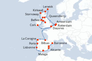 Itinéraire croisière Holland America Line au départ de Douvres