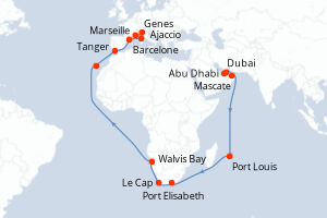 Itinéraire croisière Costa Croisières au départ de Abu Dhabi