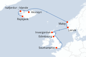 Itinéraire croisière Norwegian Cruise Line au départ de Reykjavik