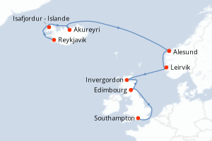 Itinéraire croisière Norwegian Cruise Line au départ de Reykjavik