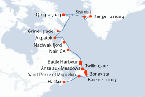 Itinéraire croisière Ponant au départ de Kangerlussuaq