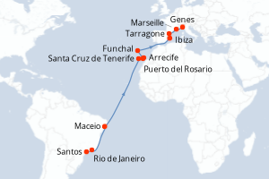 Itinéraire croisière MSC Croisières au départ de Santos