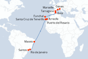 Itinéraire croisière MSC YACHT CLUB au départ de Santos