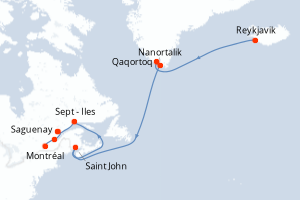 Itinéraire croisière Azamara au départ de Reykjavik