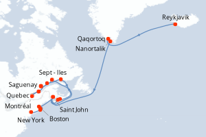 Itinéraire croisière Azamara au départ de Reykjavik