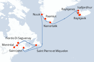 Itinéraire croisière Azamara au départ de Reykjavik