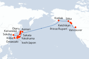 Itinéraire croisière Holland America Line au départ de Yokohama