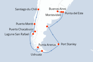 Itinéraire croisière Oceania Cruises au départ de Santiago du Chili