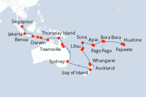 Itinéraire croisière Oceania Cruises au départ de Papeete