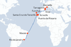 Itinéraire croisière MSC YACHT CLUB au départ de Rio de Janeiro