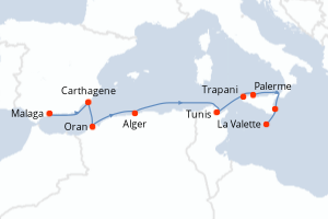 Itinéraire croisière Ponant au départ de Malaga