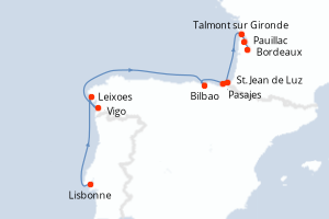 Itinéraire croisière Ponant au départ de Lisbonne