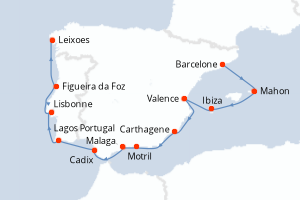 Itinéraire croisière Ponant au départ de Barcelone