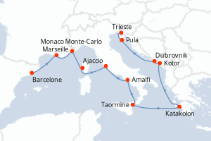 Itinéraire croisière Oceania Cruises au départ de Barcelone