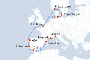 Itinéraire croisière Costa Croisières au départ de Kiel