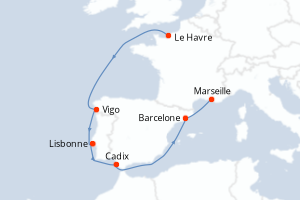 Itinéraire croisière Costa Croisières au départ de Le Havre