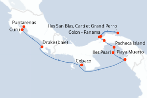 Itinéraire croisière Ponant au départ de Puntarenas