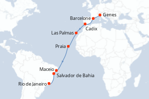 Itinéraire croisière Costa Croisières au départ de Genes