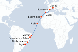 Itinéraire croisière Costa Croisières au départ de Genes