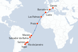 Itinéraire croisière Costa Croisières au départ de Genes