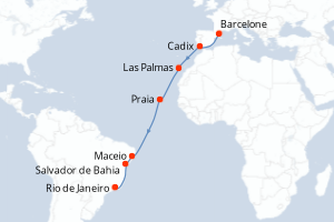 Itinéraire croisière Costa Croisières au départ de Barcelone