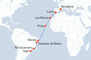 Itinéraire croisière Costa Croisières au départ de Barcelone