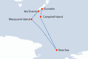 Itinéraire croisière Ponant au départ de Dunedin