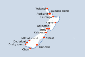 Itinéraire croisière Ponant au départ de Dunedin