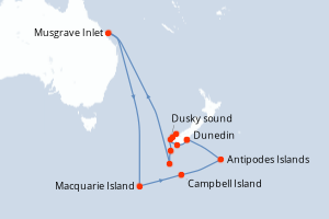 Itinéraire croisière Ponant au départ de Dunedin