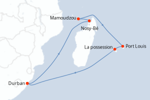 Itinéraire croisière MSC Croisières au départ de Durban