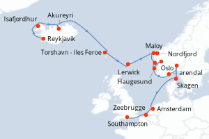 Itinéraire croisière Regent Seven Seas Cruises au départ de Reykjavik