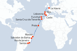 Itinéraire croisière Costa Croisières au départ de Santos