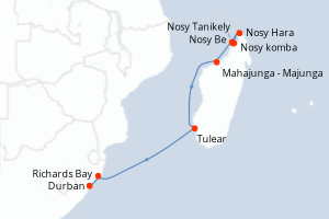 Itinéraire croisière Ponant au départ de Nosy Be