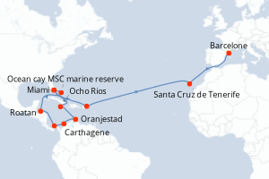 Itinéraire croisière MSC Croisières au départ de Miami