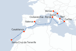 Itinéraire croisière MSC Croisières au départ de Santa Cruz de Tenerife