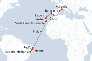 Itinéraire croisière Costa Croisières au départ de Marseille