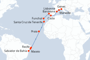 Itinéraire croisière Costa Croisières au départ de Genes