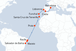 Itinéraire croisière Costa Croisières au départ de Barcelone