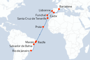 Itinéraire croisière Costa Croisières au départ de Barcelone