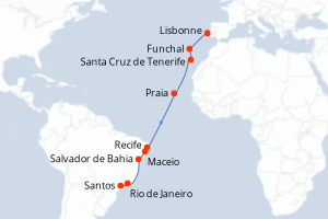 Itinéraire croisière Costa Croisières au départ de Lisbonne