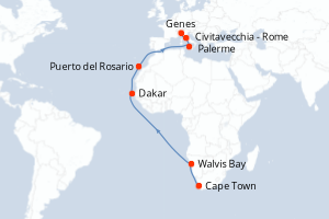 Itinéraire croisière MSC Croisières au départ de Cape Town