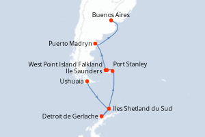 Itinéraire croisière HX-Hurtigruten-Expeditions au départ de Ushuaia