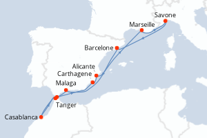 Itinéraire croisière Costa Croisières au départ de Barcelone