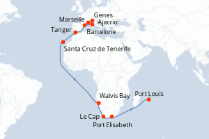 Itinéraire croisière Costa Croisières au départ de Port Louis