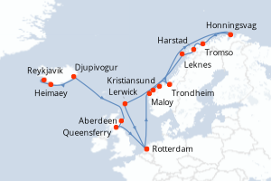 Itinéraire croisière Holland America Line au départ de Reykjavik