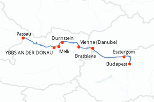 carte itinéraire croisière Danube 10 jours au départ du port de Passau